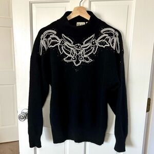 Vintage Nilani Angora & Lambswool Beaded Pearl Mock Neck Sweater Size S